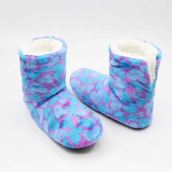 Thermal Heart Print Cozy Winter Slipper Socks Knit Fleece Slip Resistant - Picture 1 of 6